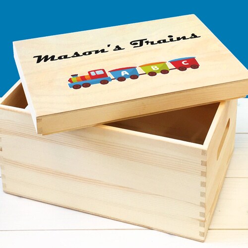 Personalised Kids Toy Train Set Wooden Storage Toy Box Crate Etsy