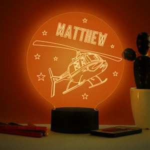 Personalised Helicopter Night Light: Color Changing LED Kids Room Decor
