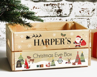 Personalised Children's Christmas Eve Crate, Wooden Personalised Christmas Eve Box For Kids, Personalised Christmas Box, Christmas Eve Crate