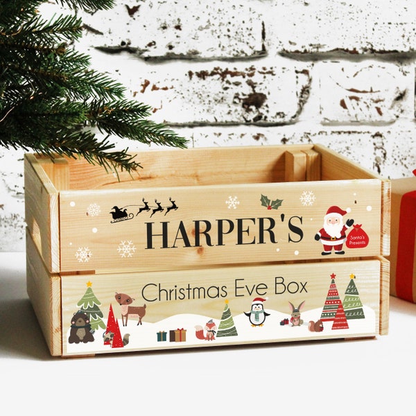 Personalised Children's Christmas Eve Crate, Wooden Personalised Christmas Eve Box For Kids, Personalised Christmas Box, Christmas Eve Crate