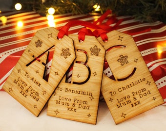 Personalised Wooden Christmas Gift Tag with Initials