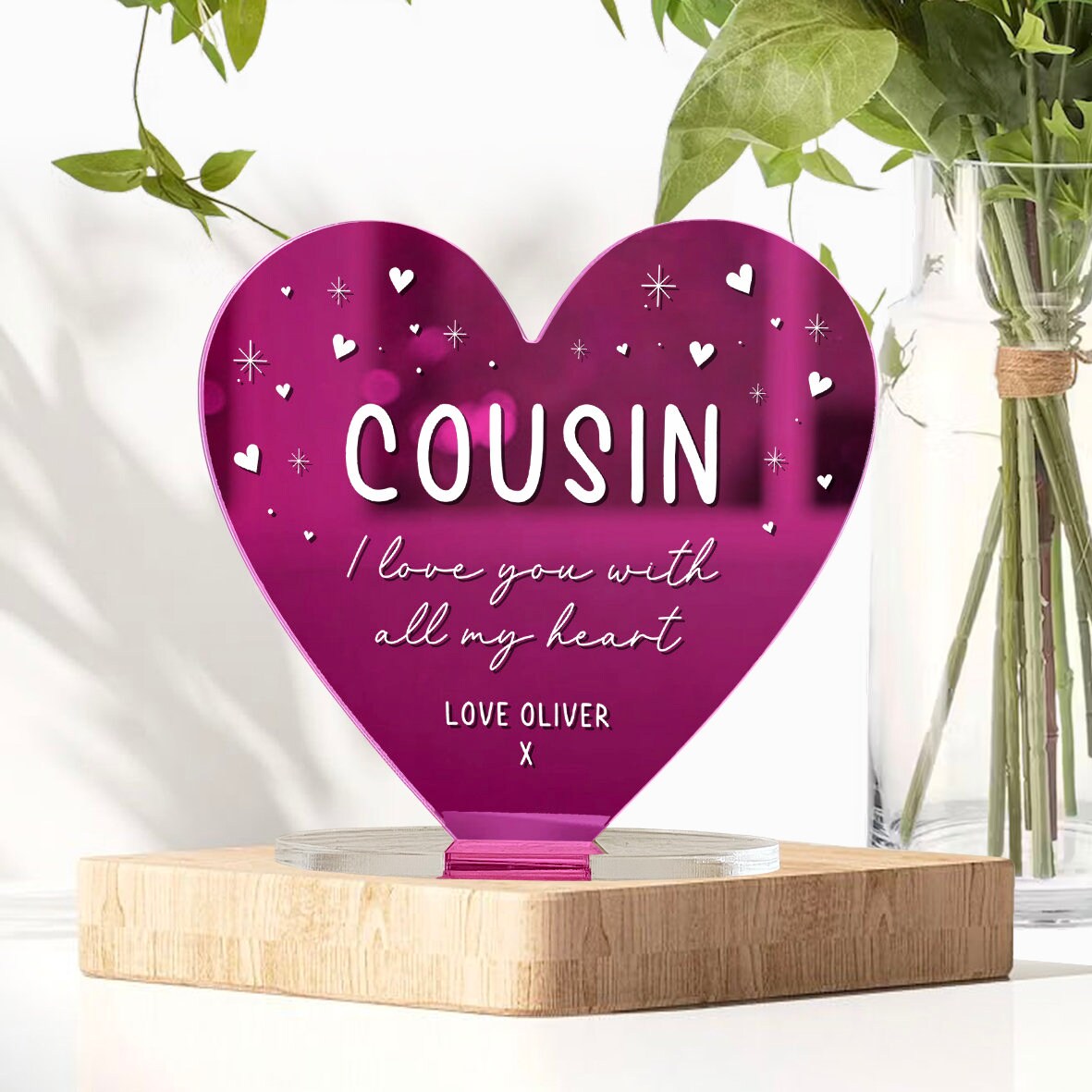 Personalised Mirror Heart Plaque: Sentimental Gift for Cousin - Etsy