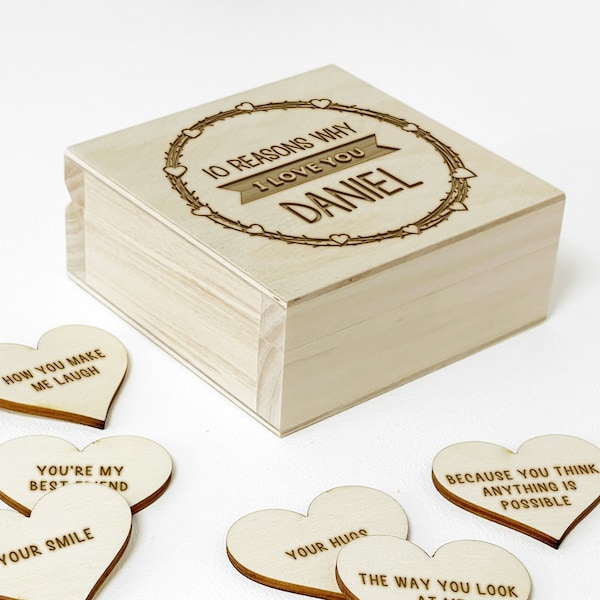 Personalised 10 Reasons Why I Love You Wooden Box & Hearts