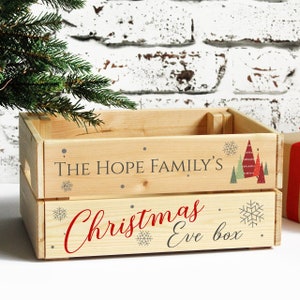 Personalised Christmas Eve Solid Wooden Treat Box, Printed Family Xmas Crate