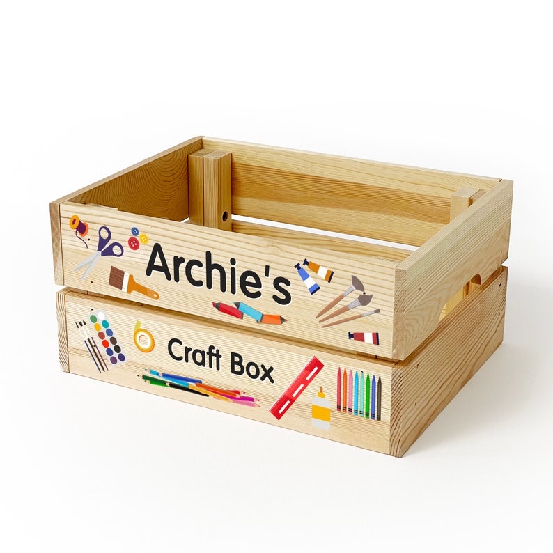 Personalised Wooden Arts & Crafts Box: Children's Art Supplies Crate - Etsy