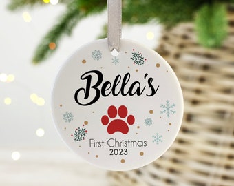 Personalised Puppy's 1st Christmas Ceramic Bauble for Dogs, First Christmas Decoration Keepsake Gift, Dog Puppy Pet Name Bauble, New Puppy