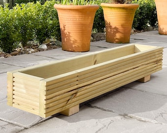 Handmade Wooden Garden Planter Box: Slim Trough, Pressure Treated