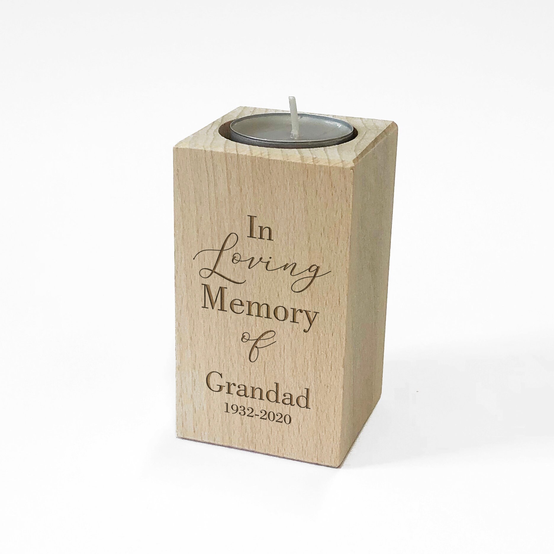 Personalised Loving Memory Tea Light Holder Rememberence Wooden Candle Holder 