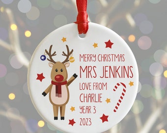 Personalised Teachers Christmas Decoration Gift From Child, Nusery Teacher Christmas Gift Idea, School Xmas Bauble Thank You Teacher Gift