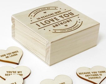 Personalised 10 Reasons Why I Love You Wooden Keepsake Box & Hearts