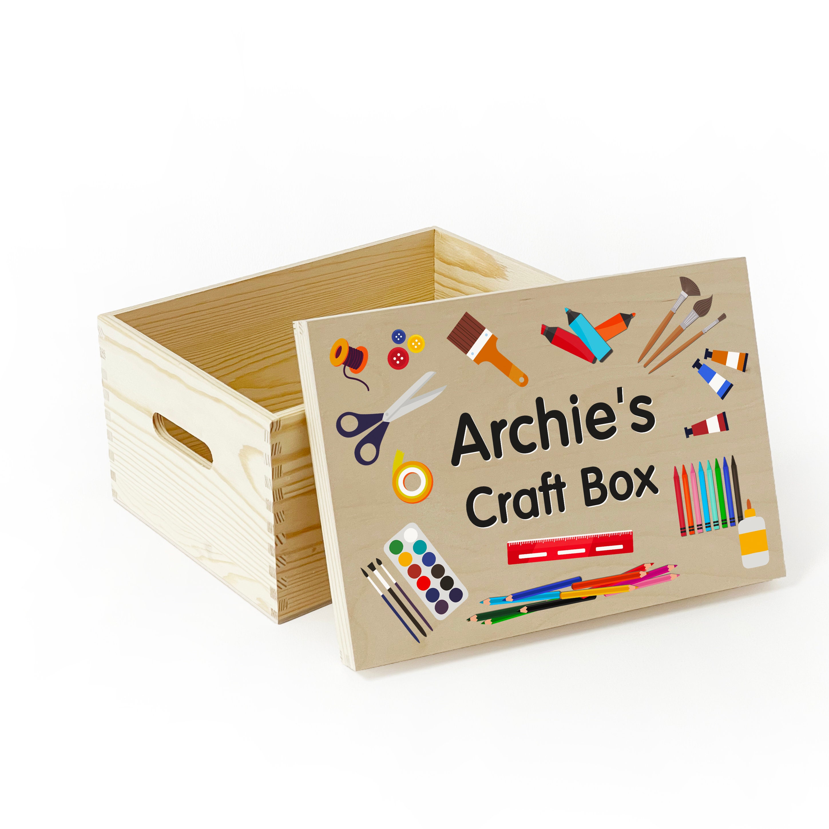 Personalised Wooden Arts & Crafts Box for Kids BOY GIRL Childrens