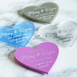 Modern Acrylic Heart Save The Date Magnets - Fridge Magnets - Luxury Custom Wedding Stationery, Mirror, Pastel, Matt, Pearlescent, Shimmer
