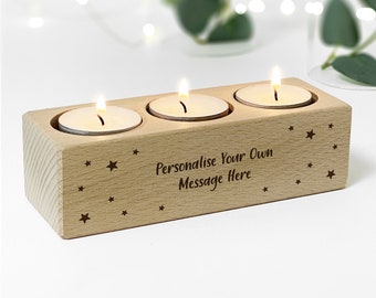 Personalised Beech Wood Tealight Candle Holder: Engraved Keepsake Gift