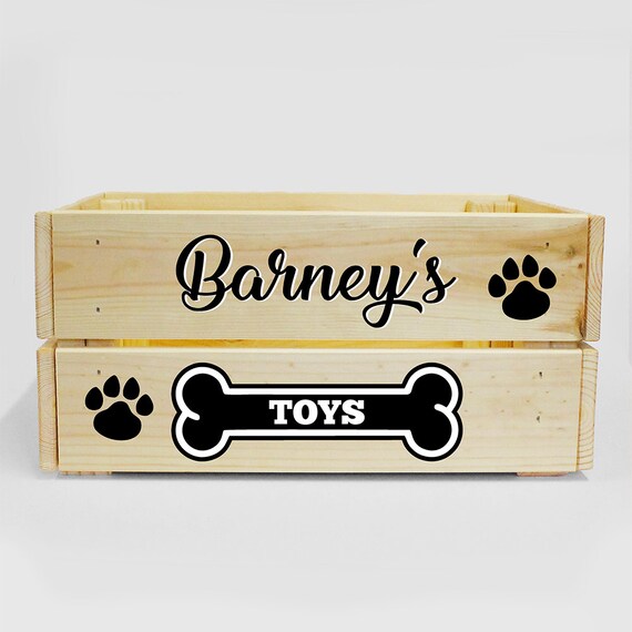 Personalised Dog Puppy Wooden Toy Box Crate for Treats and