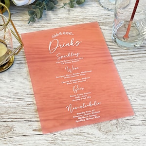 Liste de menus de boissons de mariage emblème feuille personnalisée - Panneau de décoration de mariage personnalisé de luxe, panneau de bar, panneau de boissons, panneau de cocktail, panneau de carte des vins