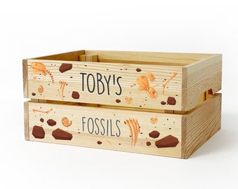 Personalised Kids Fossil Finds Wooden Storage Crate