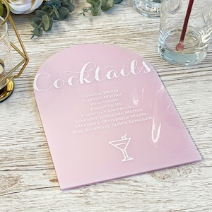 Décoration de table de mariage de luxe Enseigne de liste de menus de cocktails en acrylique - Plaque de décoration de mariage personnalisée de luxe, plaque de boissons, plaque de cocktail, plaque de carte des vins