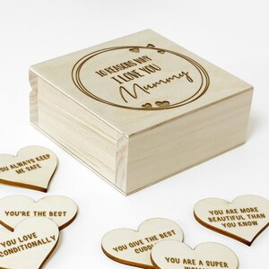 10 Reasons Why I Love You Wooden Box and Hearts - Personalised Mother&#39;s Day Gift for Mummy, Mum, Nan, Nanna, Nanny, Granny, Grandma, Gran
