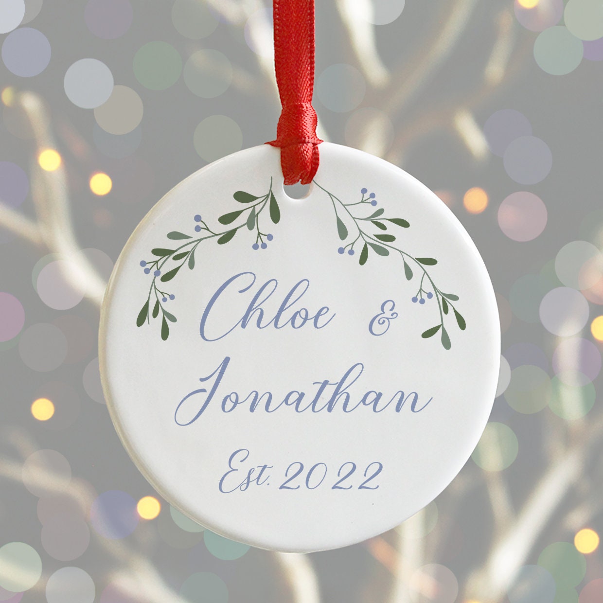 Discover Personalised Couples Ceramic Christmas Mistletoe Bauble, First Christmas