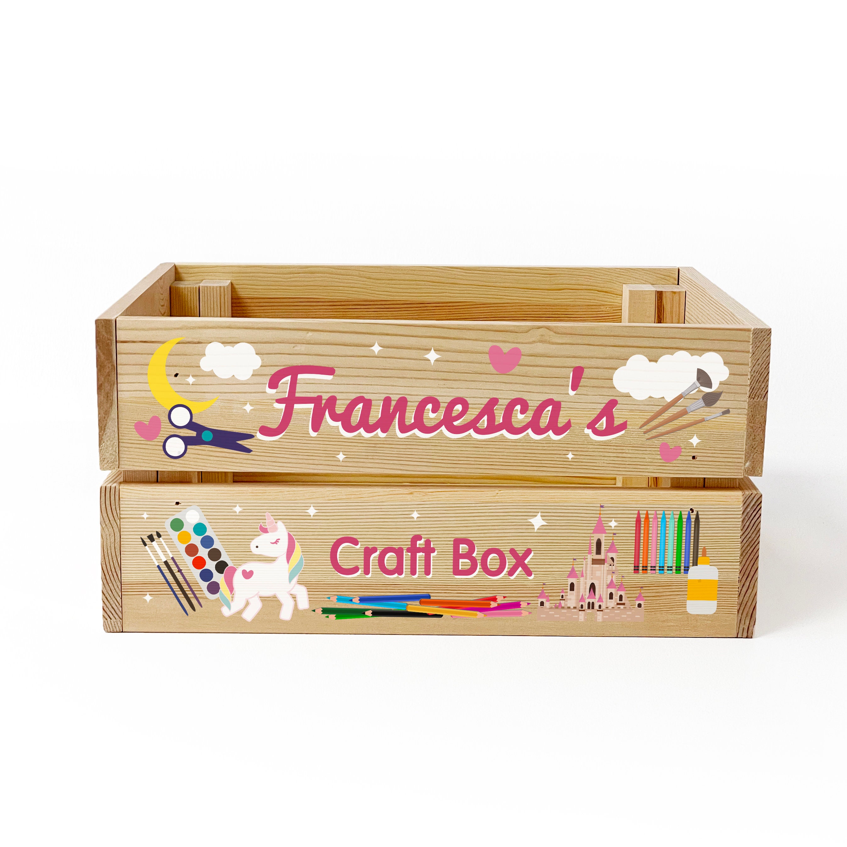 Personalised Wooden Arts & Crafts Box for Kids BOY GIRL Childrens Crate  Gift for Birthday or Christmas 