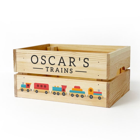 Personalised Kids Toy Train Set Wooden Storage Toy Box Crate for Children,  Kids BOY GIRL Gift for Birthday or Christmas 