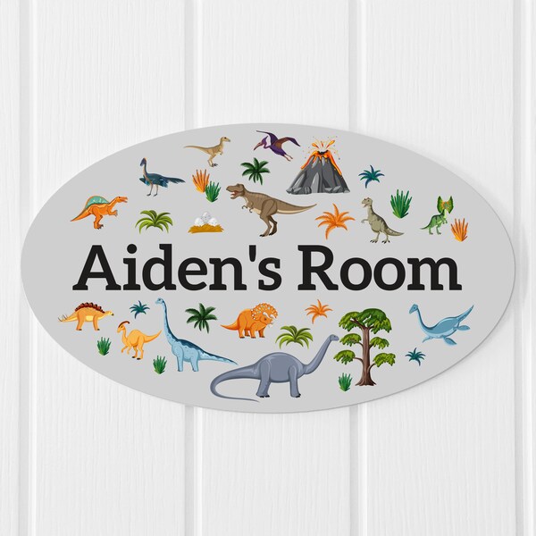 Personalised Kids Dinosaur Theme Bedroom Door Sign, Children's Wall or Door Plaque, For Boys or Girls, Dinosaur Design, Nursery Room Sign