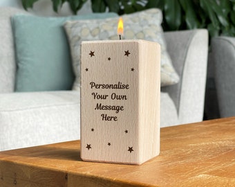 Personalised Beech Wood Tealight Candle Holder: Engraved Keepsake Gift