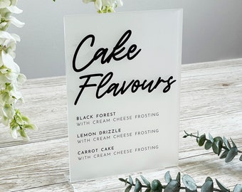 Wedding Cake Flavour Options Acrylic Sign - Luxury Custom Wedding Décor Sign, Cake Flavour Sign, Cake Menu, Cake Table Signage