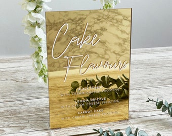 Luxury Acrylic Wedding Cake Flavour Sign - Modern Custom Wedding Décor Sign, Cake Flavour Sign, Cake Menu, Cake Table Signage