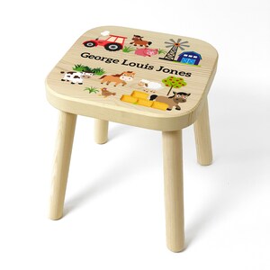 Personalised Farm Animals Wooden Stool: Kids Birthday Gift