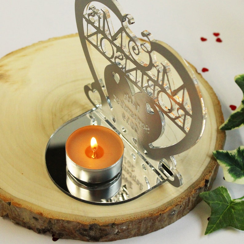 Personalised Silver Heart Tea Light Candle Holder Mr & Mrs Etsy