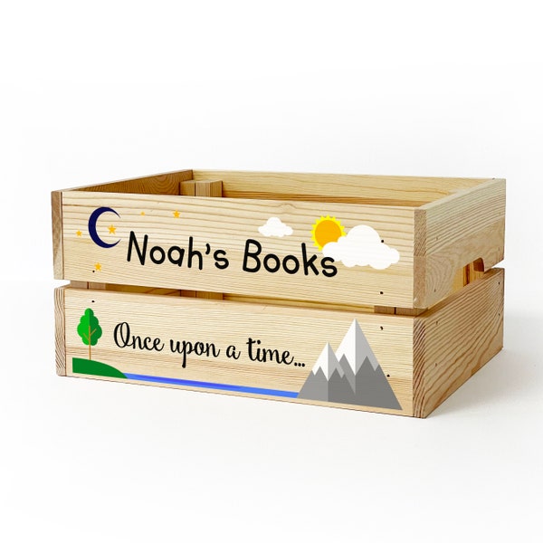 Personalised Wooden Story Book Box For Kids BOY GIRL Childrens Crate Gift for Birthday or Christmas