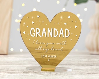 Personalised Mirror Heart Plaque Gift For Grandad - Father's Day, Birthday or Christmas Gift - Gift For Granddad, Papa - Gift From Kids