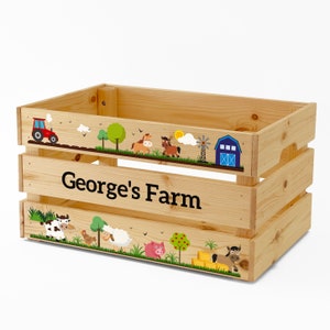 Personalised Kids Toy Farm Animals Large Wooden Storage Toy Box Crate for Children, Kids BOY GIRL Gift for Birthday or Christmas