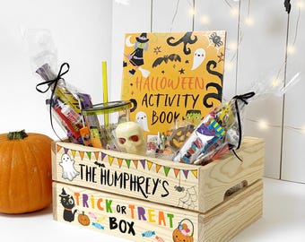 Personalised Halloween Trick or Treat Crate: Solid Wood Decor