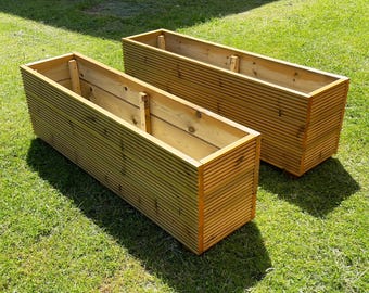 Set of 2 Garden Planters: Heavy Duty Oak Stained Wooden Planters