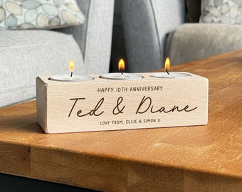 Personalised Wooden Tealight Candle Holder Anniversary Gift