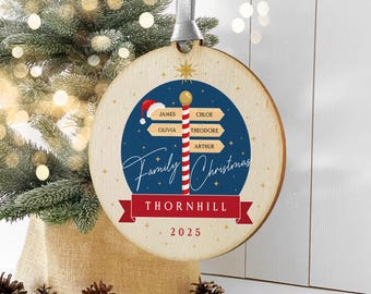 Personalised Family Names Wooden Christmas Bauble: Signpost Tree Decoration
