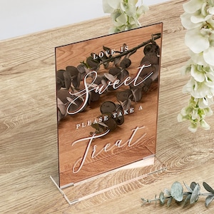 Luxury Acrylic Wedding Favour Table Sign - Wedding Décor Sign, Love Is Sweet Please Take A Treat Sign Wedding Favour Signage, Mirror Acrylic