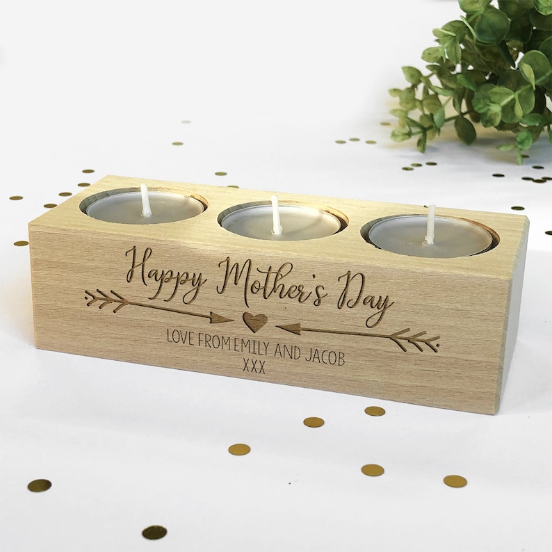 Personalised Wooden Tealight Candle Holder Mother's Day Etsy UK