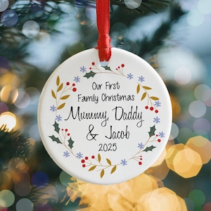 Personalised First Family Christmas Ceramic Bauble: Baby's 1st Xmas Keepsake