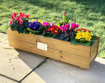 Personalised Wooden Planter Congratulations Gift, Outdoor Garden Flower Box or Vegetable Planter