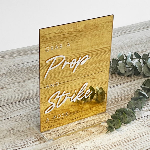 Grab A Prop And Strike A Pose Acrylic Wedding Photo Booth Sign, Wedding Décor Sign, Wedding Prop Signage, Mirror, Matt, Pearlescent, Shimmer