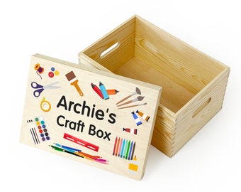 Personalised Children&#39;s Arts & Crafts Wooden Storage Box, Childrens Bedroom Art Storage Box, Birthday or Christmas Present, Art Supplies Box