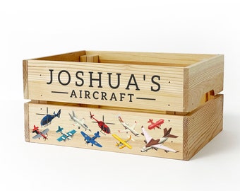 Personalised Kids Toy Planes & Helicopters Wooden Storage Toy Box Crate for Children, Kids BOY GIRL Gift for Birthday or Christmas