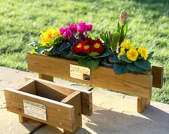 Handmade Wooden Garden Planter Congratulations Gift With Personalised Plaque