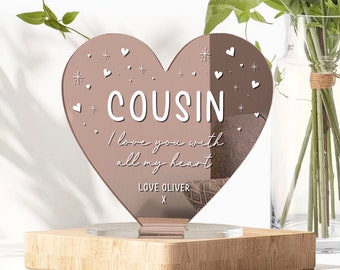 OystersPearl "My Cousin I Love You" Ceramic Ornament - Double-Sided Heart Plaque Gift