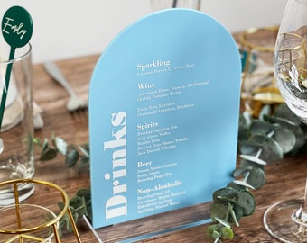 Custom Acrylic Wedding Drinks Menu Sign: Modern Bar Decor