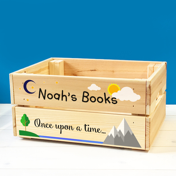 Personalised Wooden Story Book Box For Kids BOY GIRL Childrens Crate Gift 