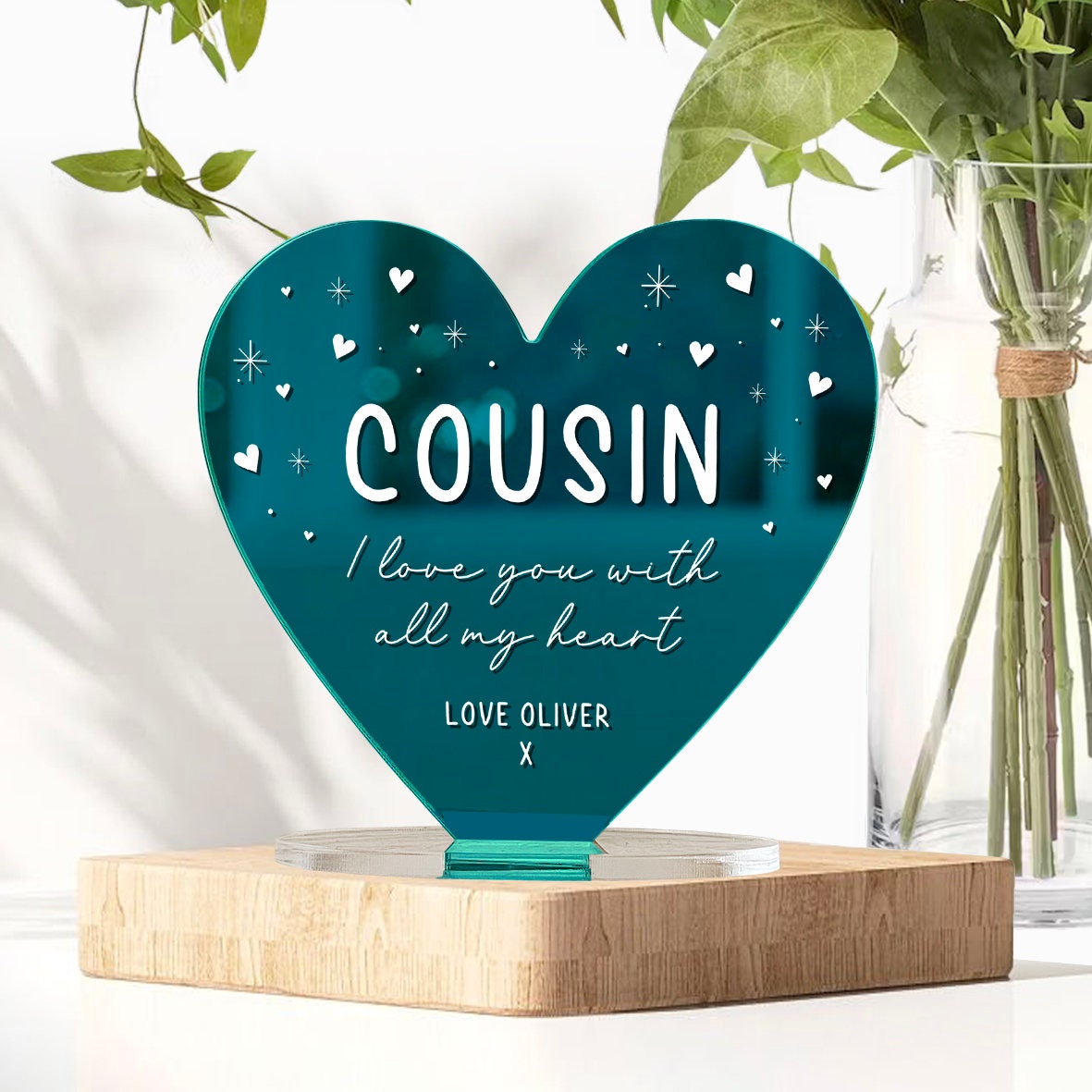 Personalised Mirror Heart Plaque: Sentimental Gift for Cousin - Etsy